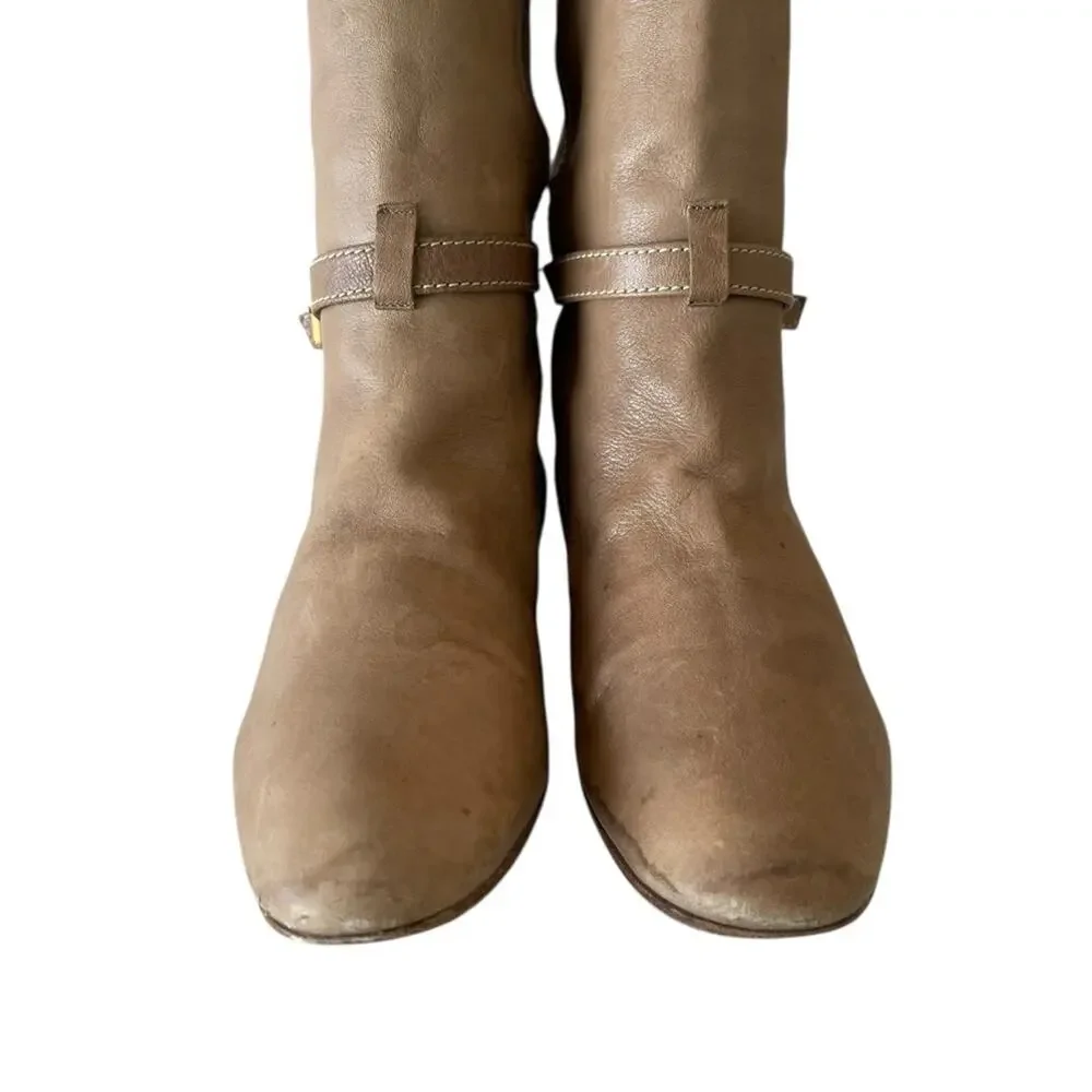 Chloé brown leather knee-high riding boots with a small ankle strap Sz:38.5